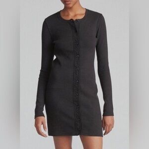 Rag & Bone Mallory Thermal Rib Knit Cotton Mini Dress in Black S‎